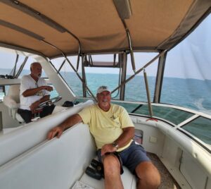 Kelleys Island North Bay Michael asking Loren which way to steer...