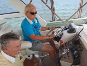 Kelleys Island trip starting out with Chris at the helm with Loren helping out.